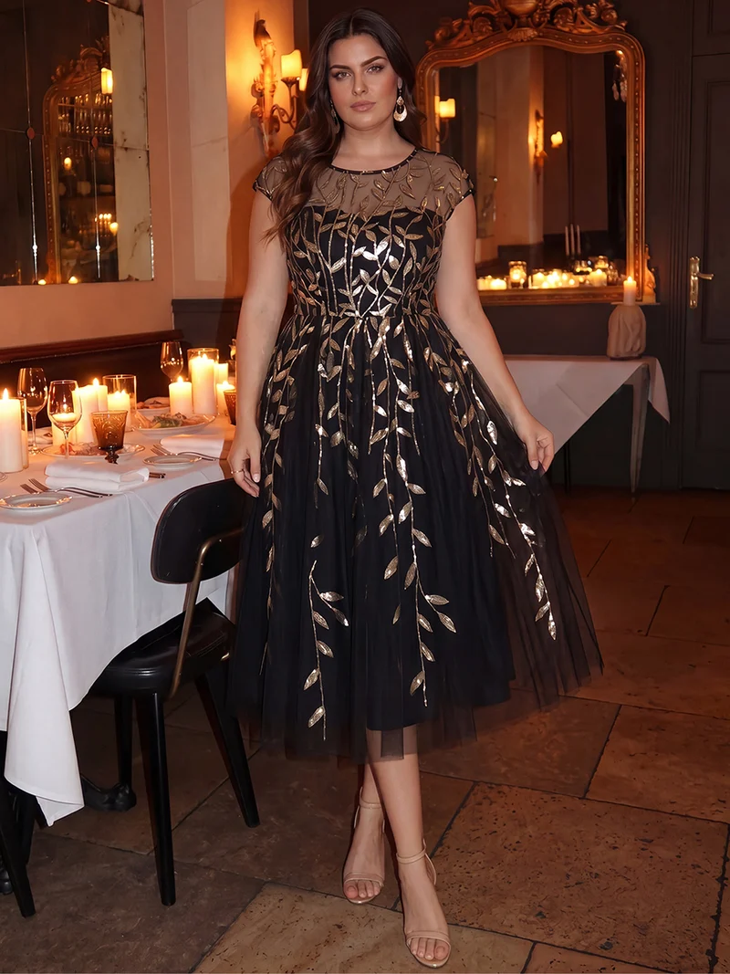 Robe invitée mariage grande taille à paillettes coupe trapèze