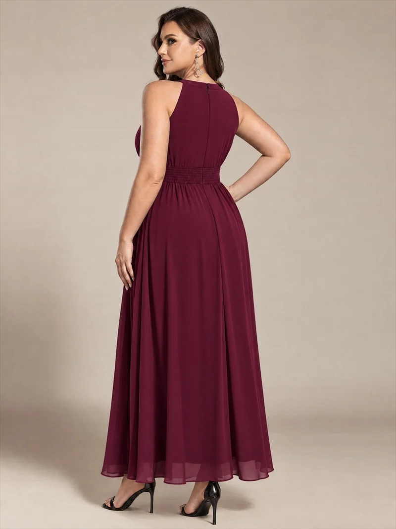 Robe longue de demoiselle d'honneur en mousseline à col américain