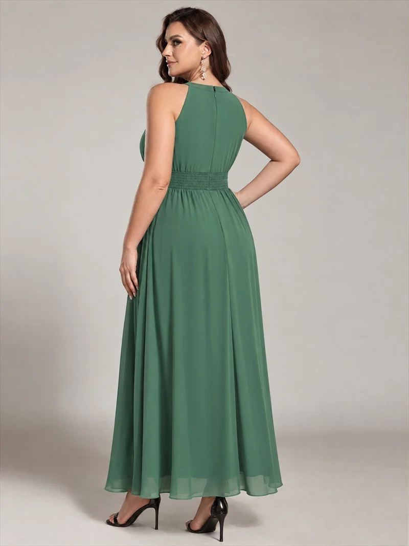 Robe longue de demoiselle d'honneur en mousseline à col américain