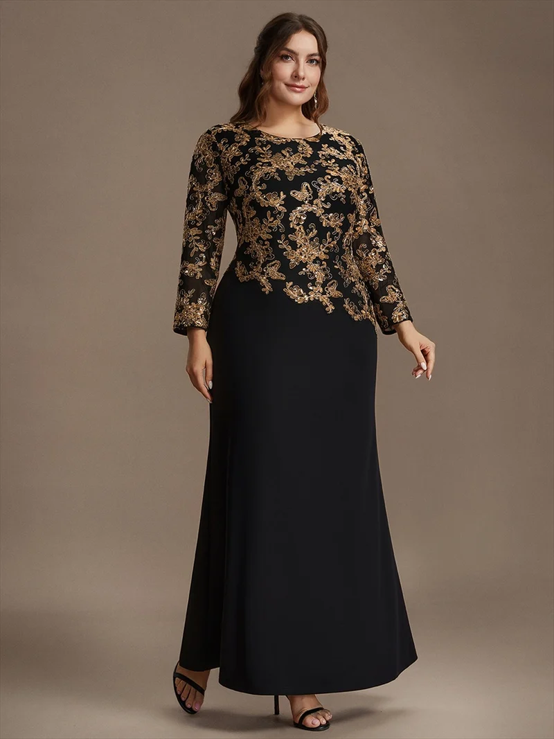 Robe longue de mère de la mariée à paillettes et manches longues