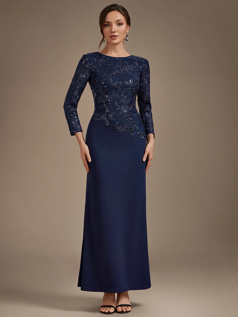 Robe longue de mère de la mariée à paillettes et manches longues