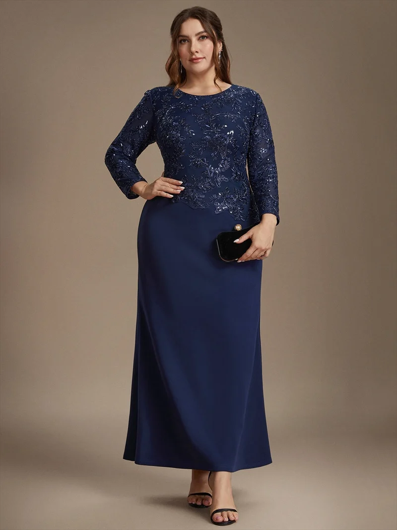 Robe longue de mère de la mariée à paillettes et manches longues