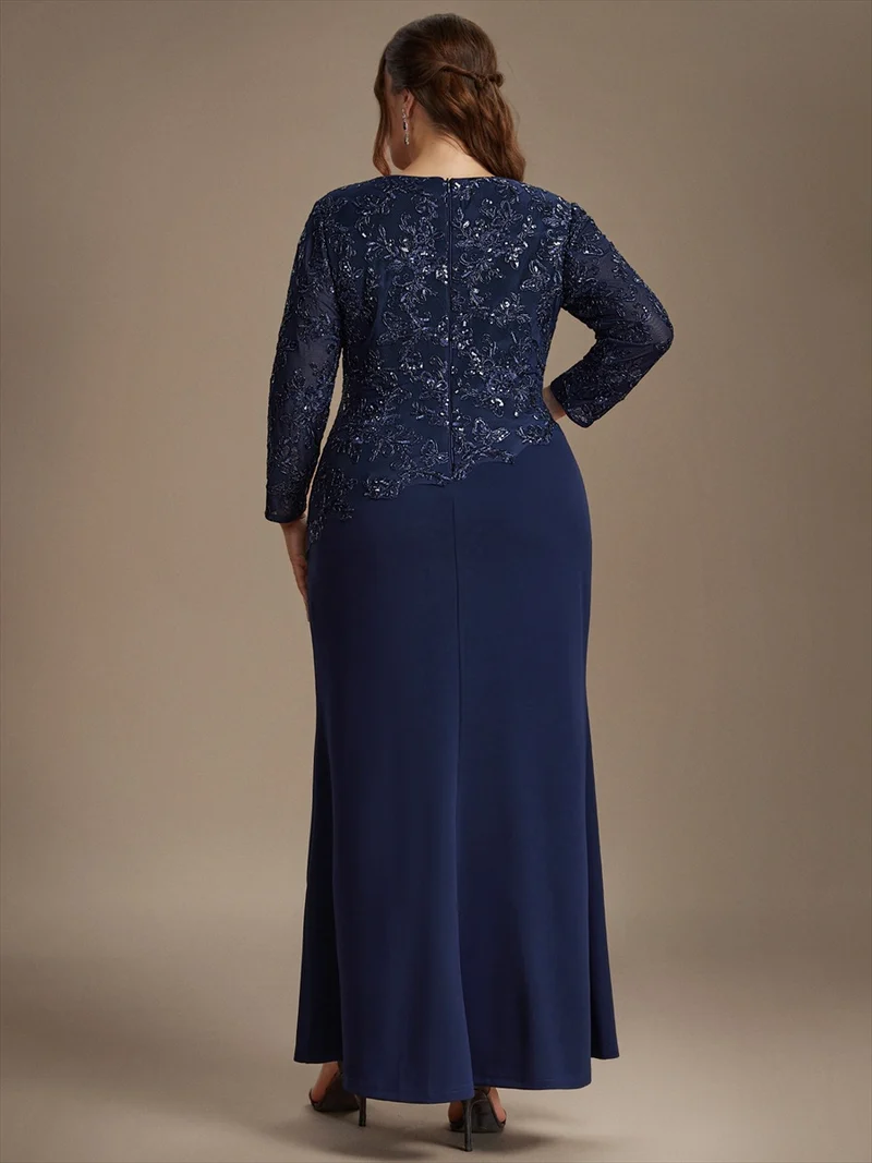 Robe longue de mère de la mariée à paillettes et manches longues