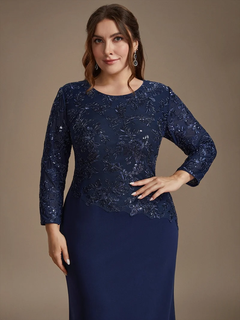 Robe longue de mère de la mariée à paillettes et manches longues