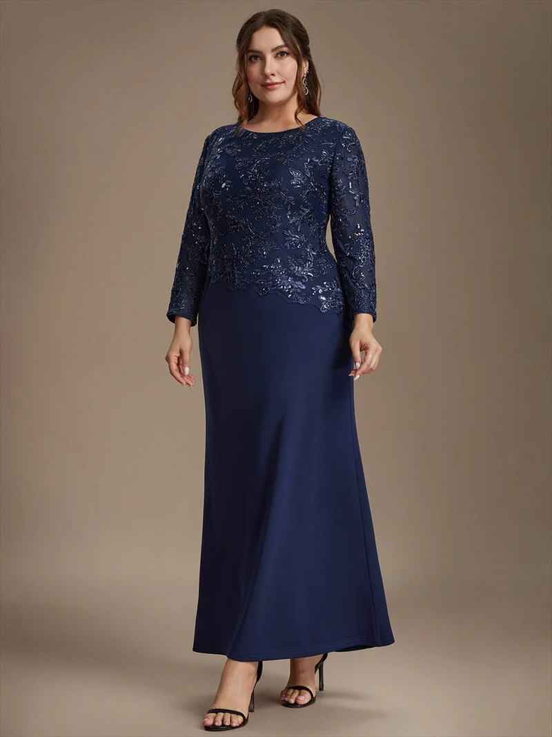 Robe longue de mère de la mariée à paillettes et manches longues