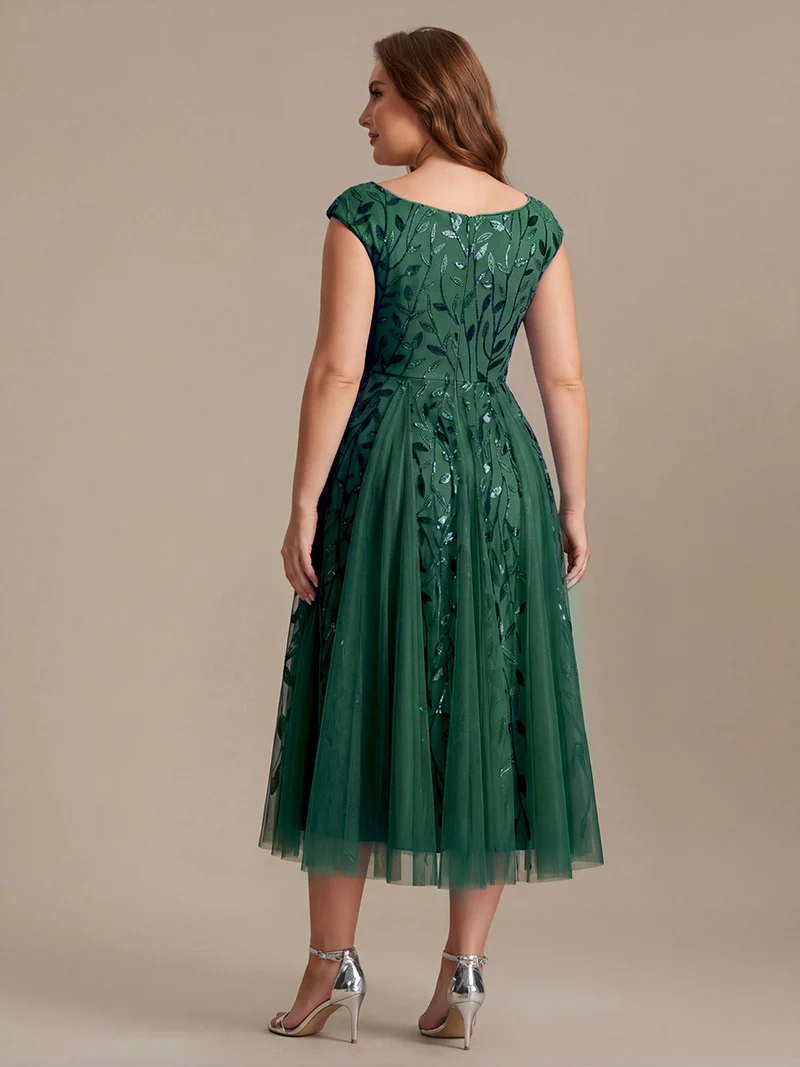 Robe midi sans manches col en V à sequins et coupe évasée