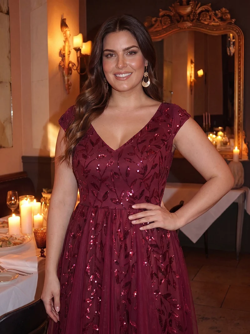 Robe invitée mariage grande taille à paillettes coupe trapèze