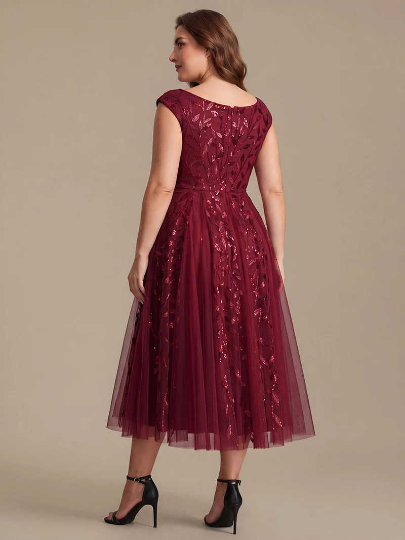 Robe midi sans manches col en V à sequins et coupe évasée