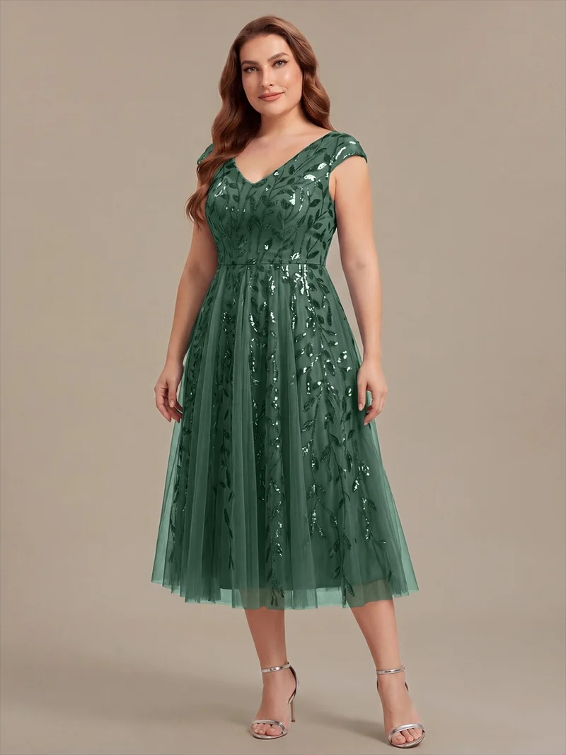Robe invitée mariage grande taille à paillettes coupe trapèze