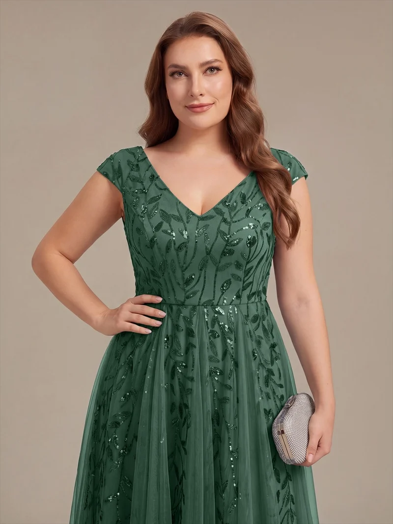 Robe invitée mariage grande taille à paillettes coupe trapèze