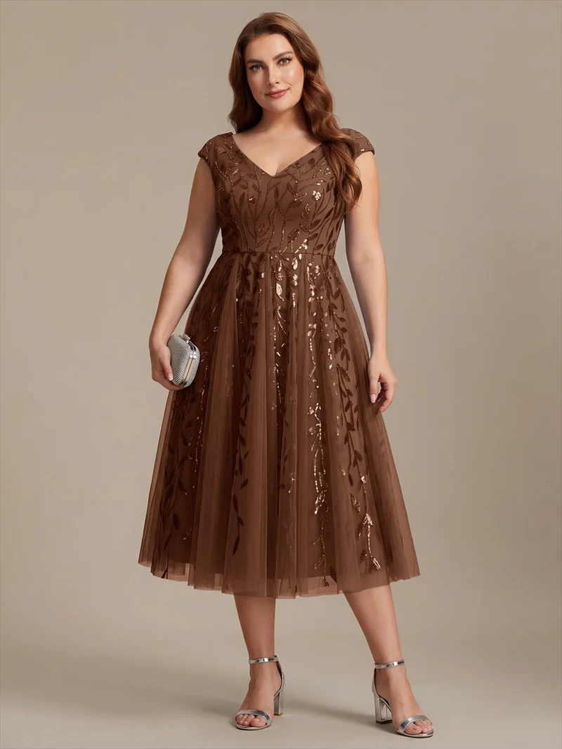 Robe invitée mariage grande taille à paillettes coupe trapèze