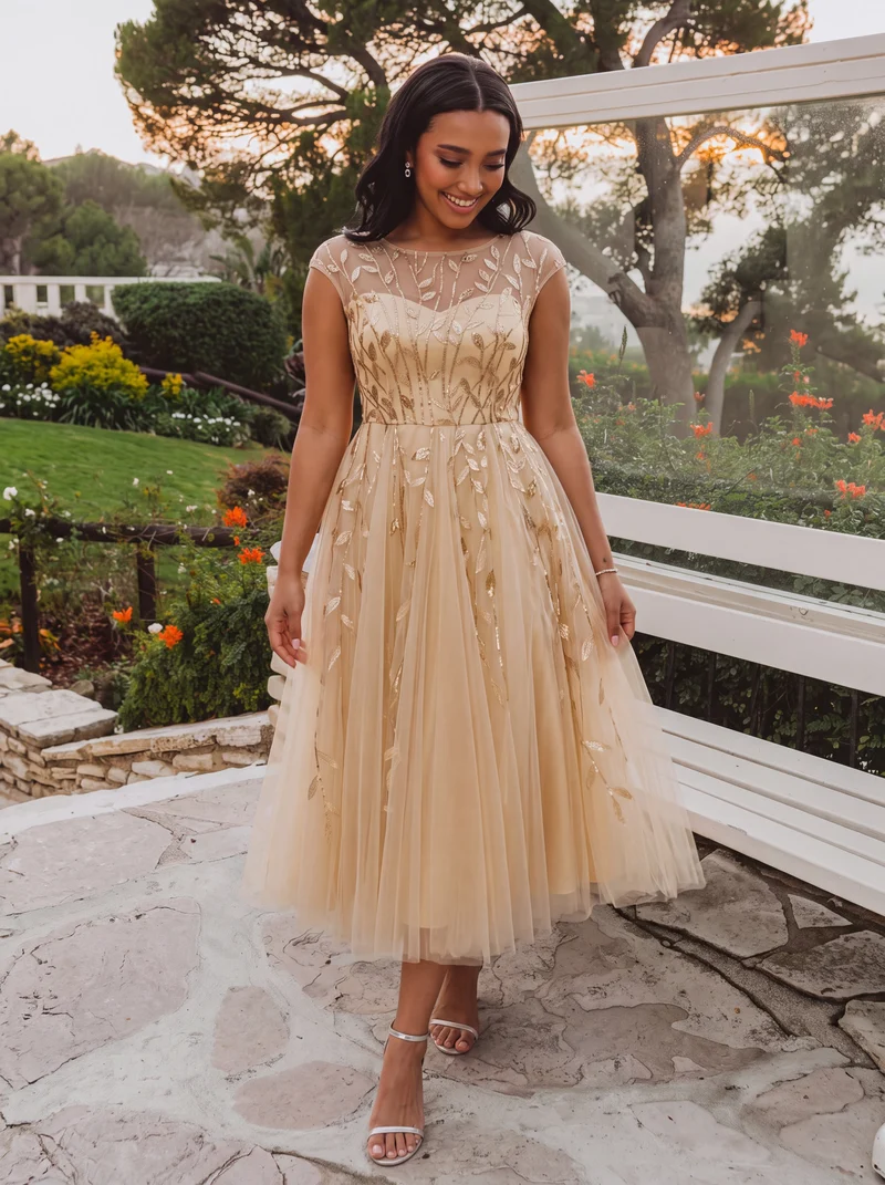 Robe invitée mariage grande taille à paillettes coupe trapèze