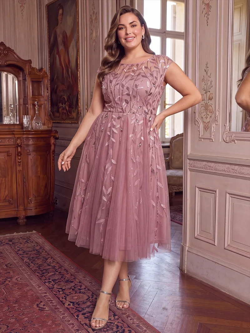 Robe invitée mariage grande taille à paillettes coupe trapèze