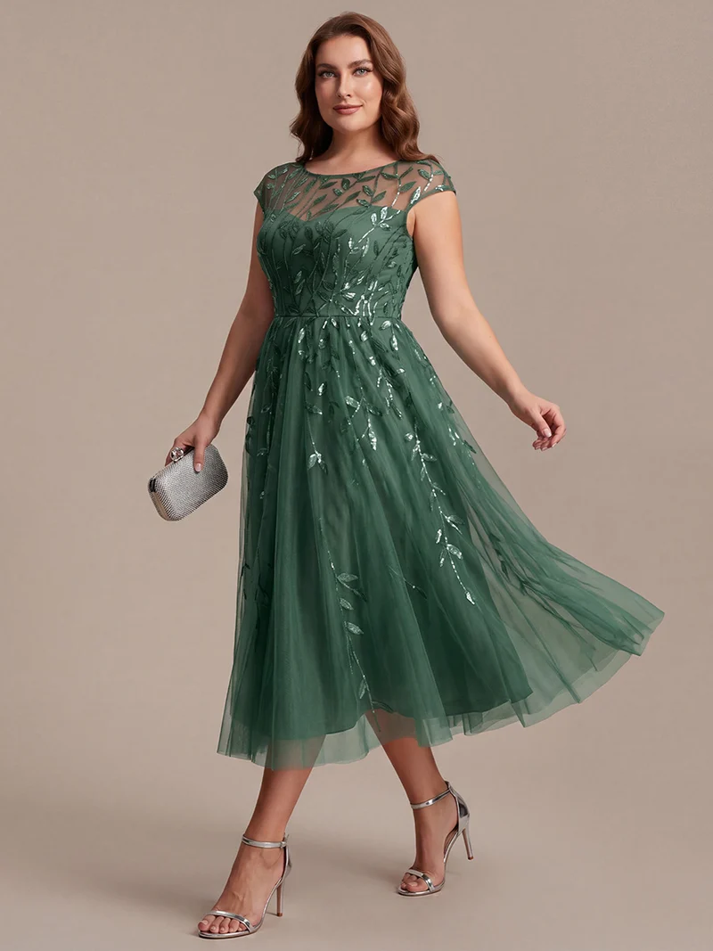 Robe invitée mariage grande taille à paillettes coupe trapèze