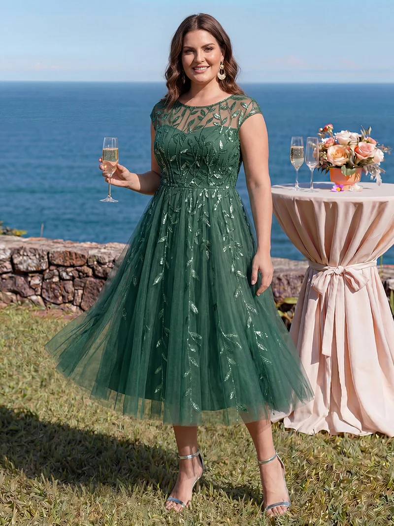 Robe invitée mariage grande taille à paillettes coupe trapèze