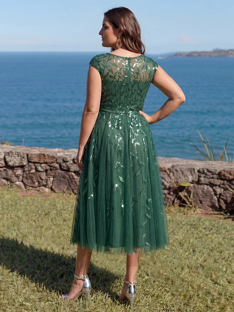 Robe invitée mariage grande taille à paillettes coupe trapèze