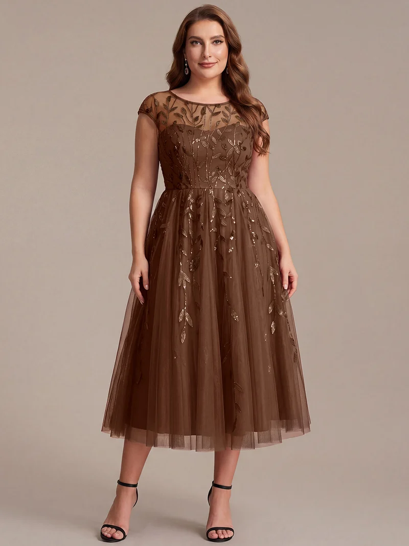 Robe invitée mariage grande taille à paillettes coupe trapèze