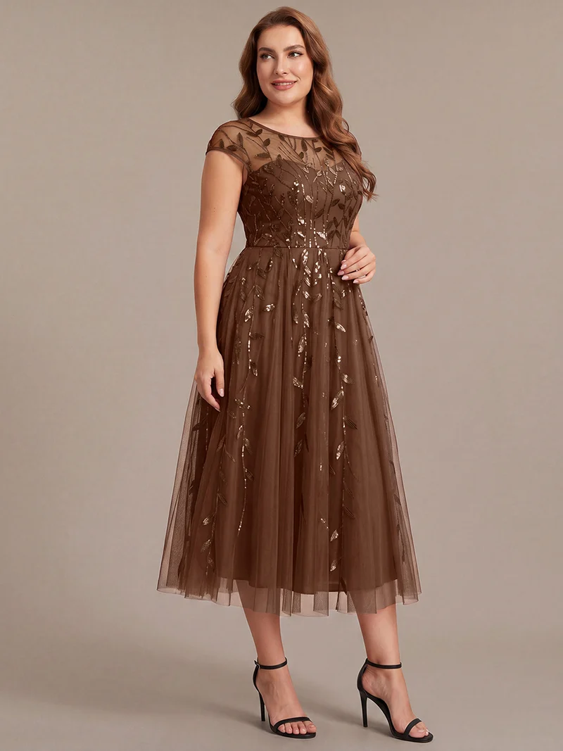 Robe invitée mariage grande taille à paillettes coupe trapèze