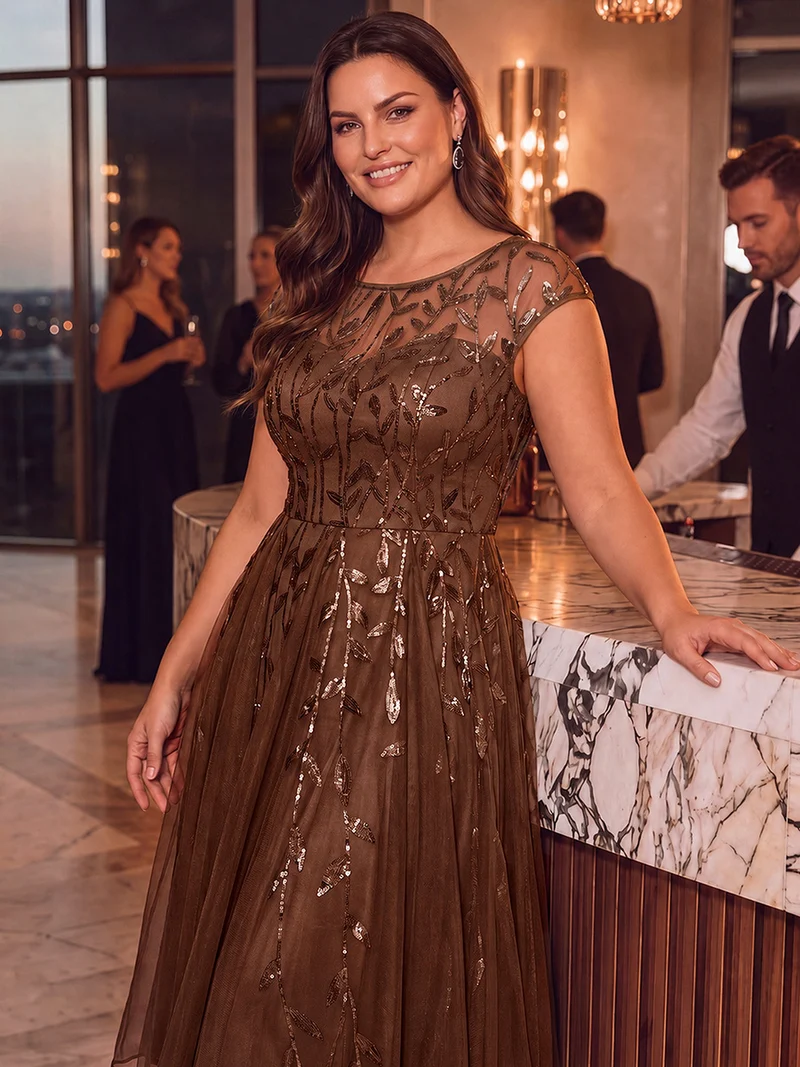 Robe invitée mariage grande taille à paillettes coupe trapèze