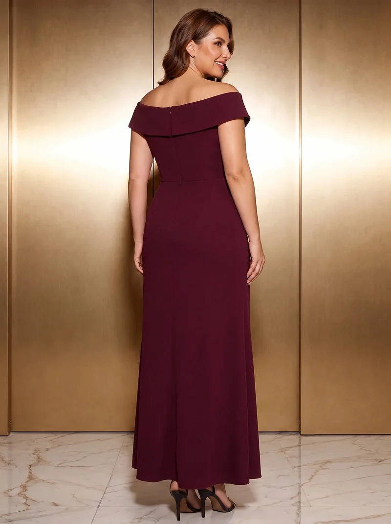 Robe de soirée grande taille en crêpe coupe sirène à volants