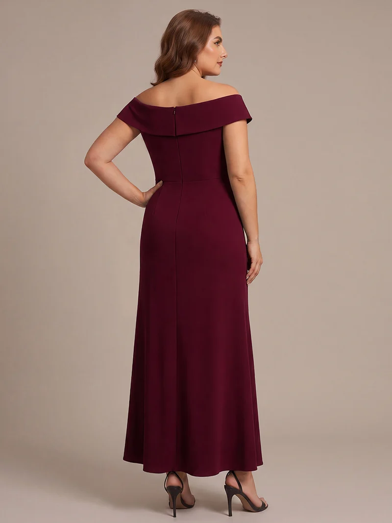Robe de soirée grande taille en crêpe coupe sirène à volants