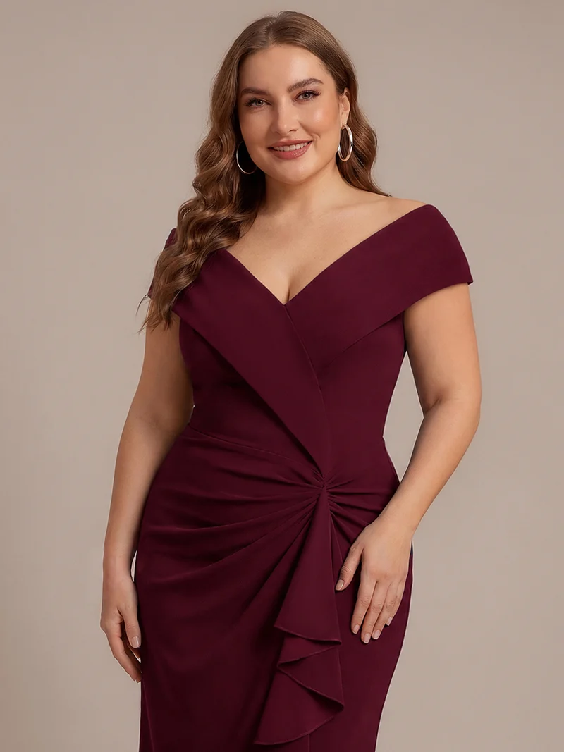 Robe de soirée grande taille en crêpe coupe sirène à volants