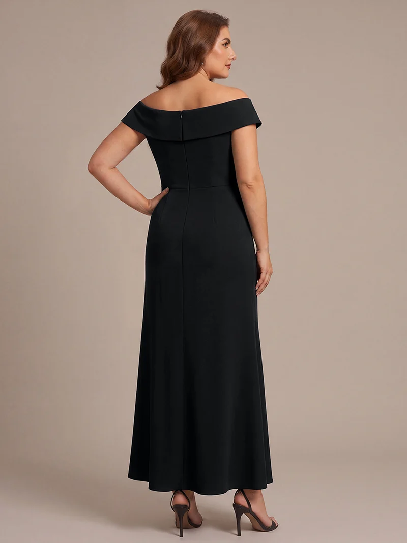 Robe de soirée grande taille en crêpe coupe sirène à volants