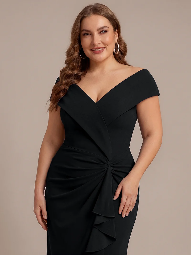 Robe de soirée grande taille en crêpe coupe sirène à volants