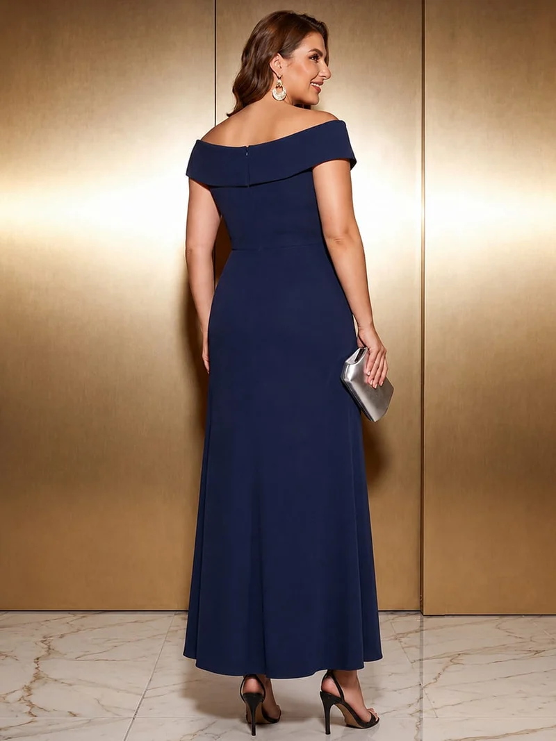 Robe de soirée grande taille en crêpe coupe sirène à volants