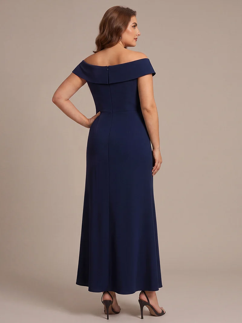 Robe de soirée grande taille en crêpe coupe sirène à volants