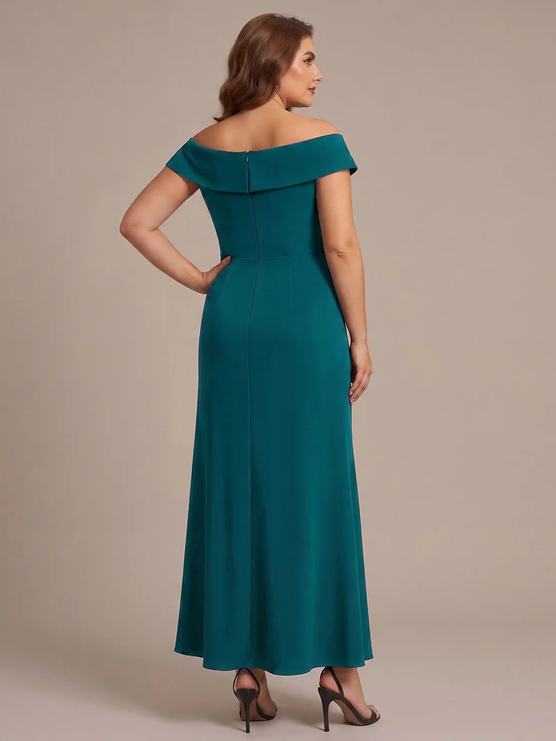 Robe de soirée grande taille en crêpe coupe sirène à volants