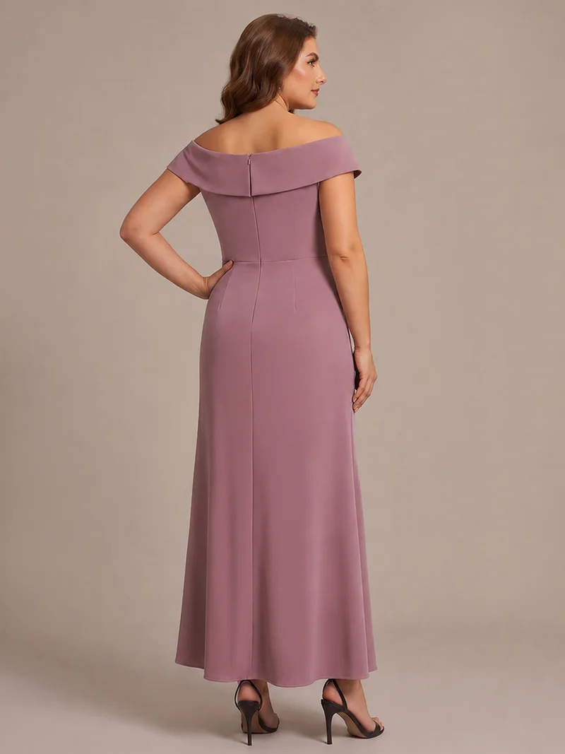 Robe de soirée grande taille en crêpe coupe sirène à volants