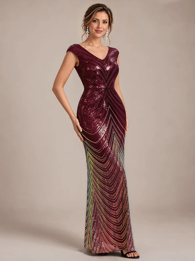 Robe longue sirène à paillettes avec col V
