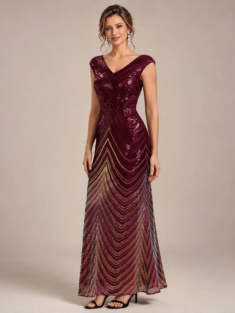Robe longue sirène à paillettes avec col V