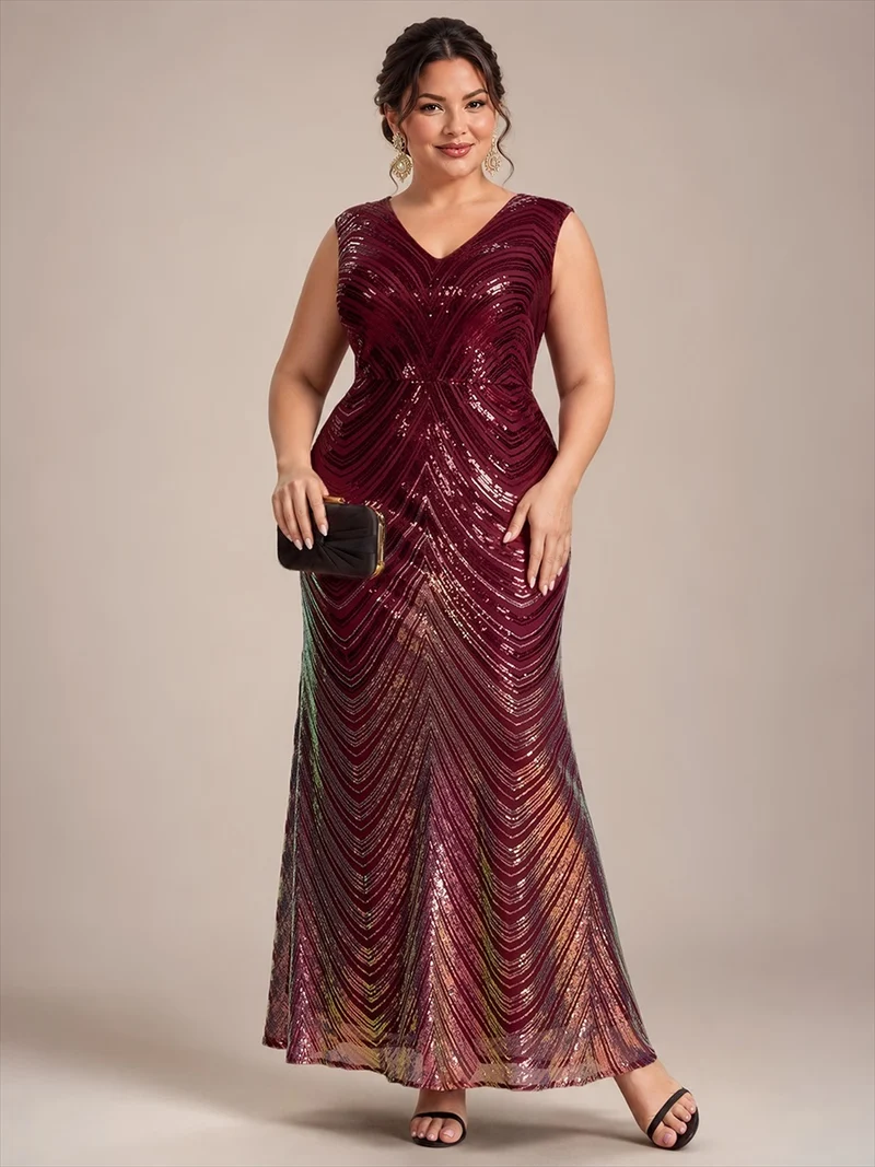 Robe longue sirène à paillettes avec col V