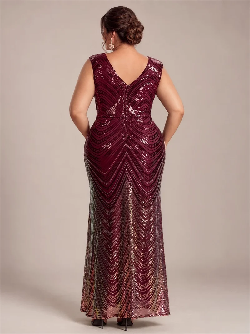 Robe longue sirène à paillettes avec col V