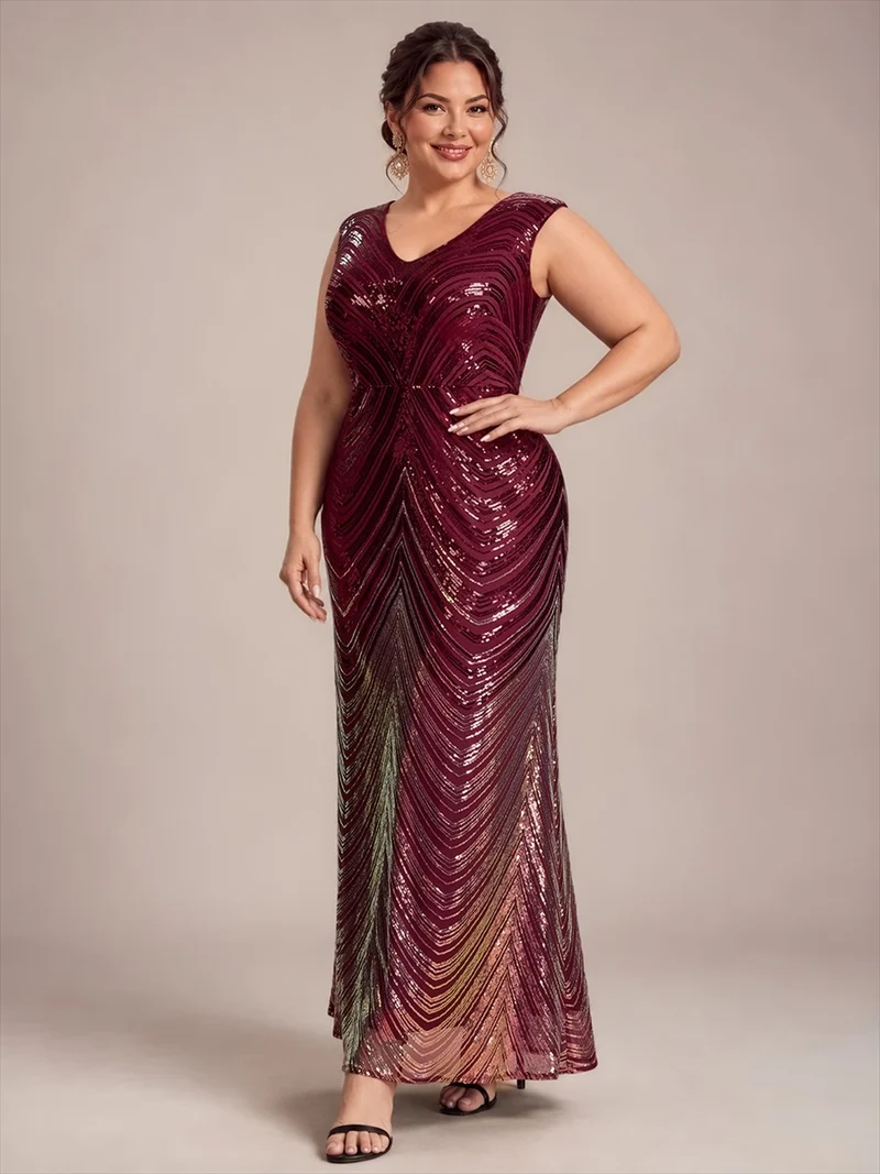 Robe longue sirène à paillettes avec col V