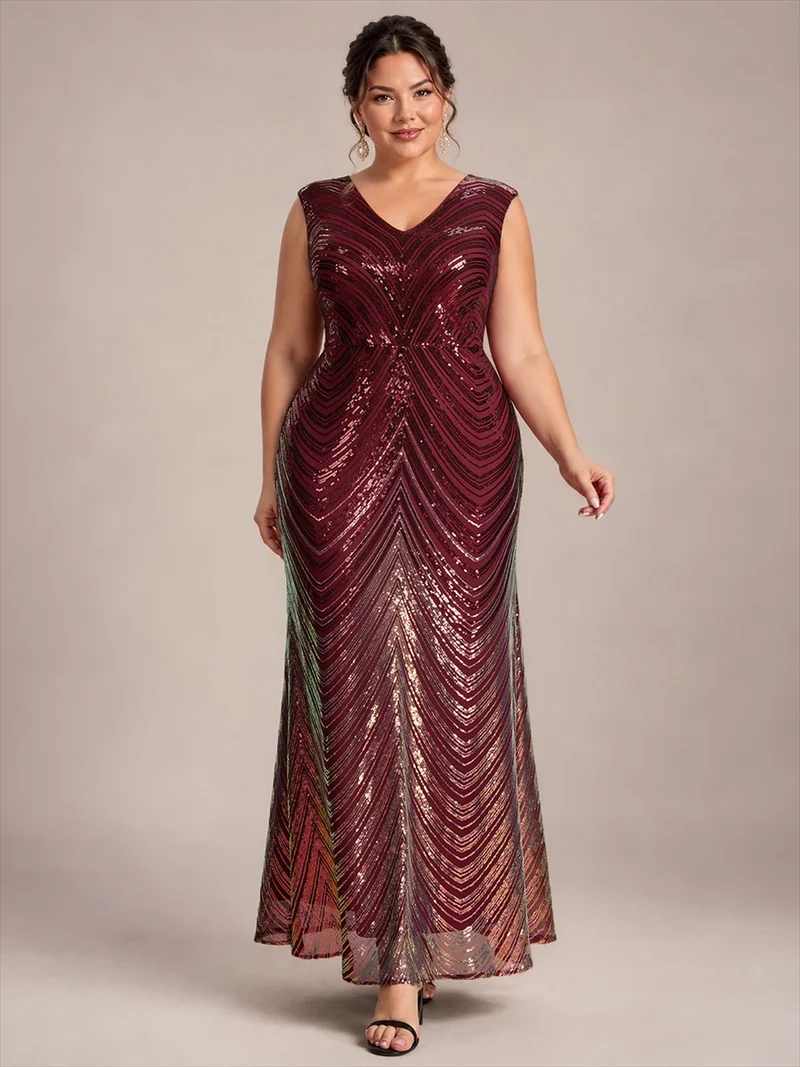Robe longue sirène à paillettes avec col V