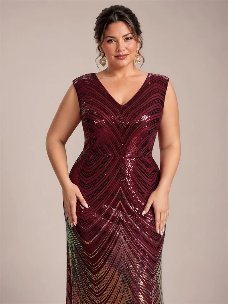 Robe longue sirène à paillettes avec col V