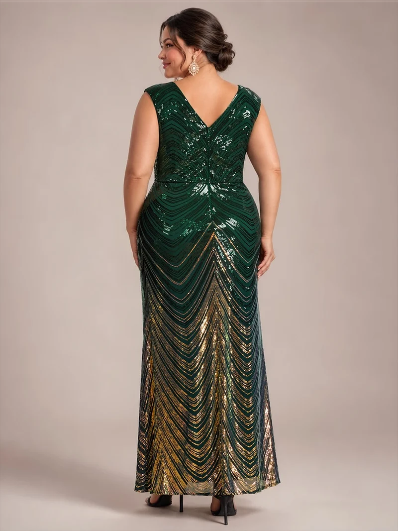 Robe longue sirène à paillettes avec col V