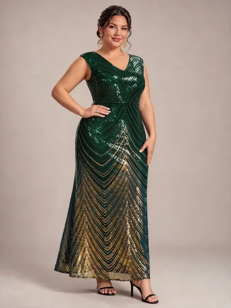 Robe longue sirène à paillettes avec col V