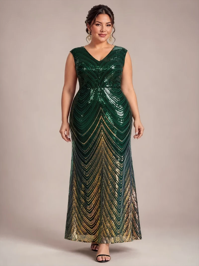 Robe longue sirène à paillettes avec col V