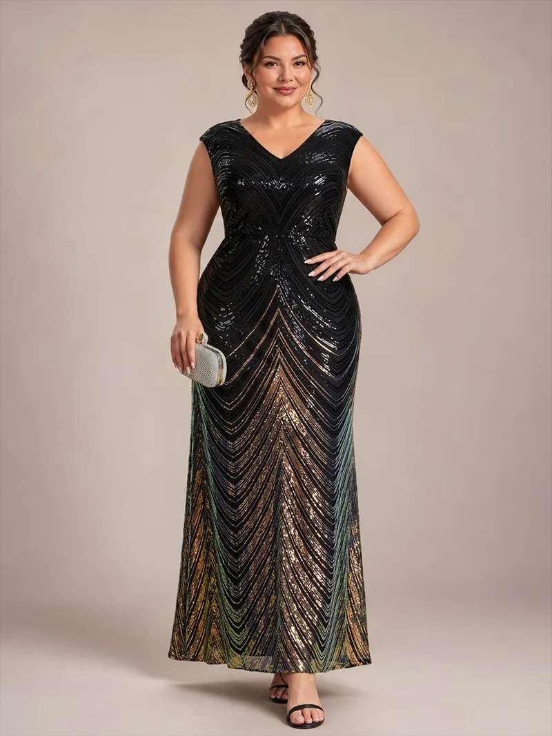 Robe longue sirène à paillettes avec col V