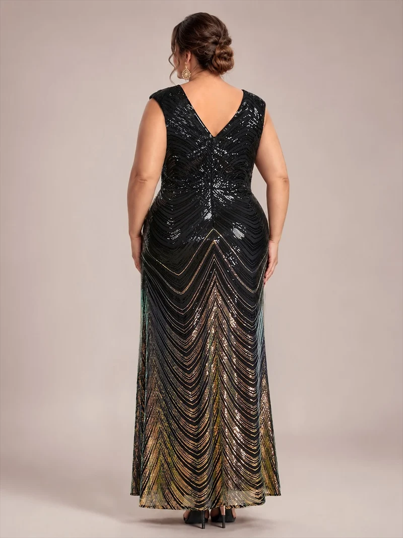 Robe longue sirène à paillettes avec col V