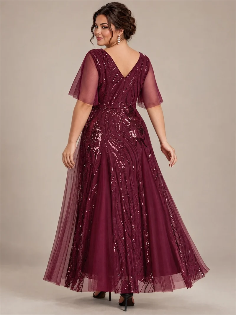 Robe longue en tulle à paillettes avec manches volantées