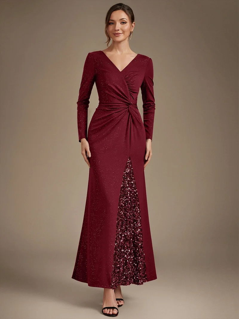 Robe longue en jersey à paillettes avec détail noué