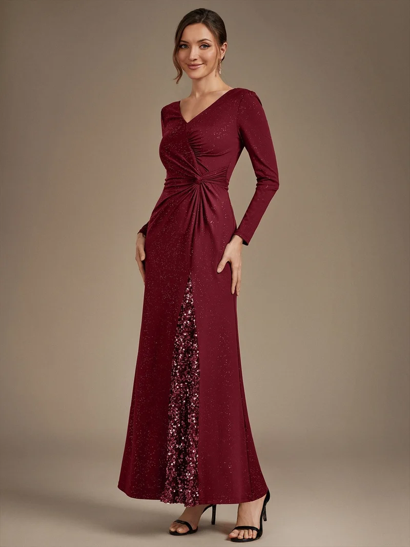 Robe longue en jersey à paillettes avec détail noué