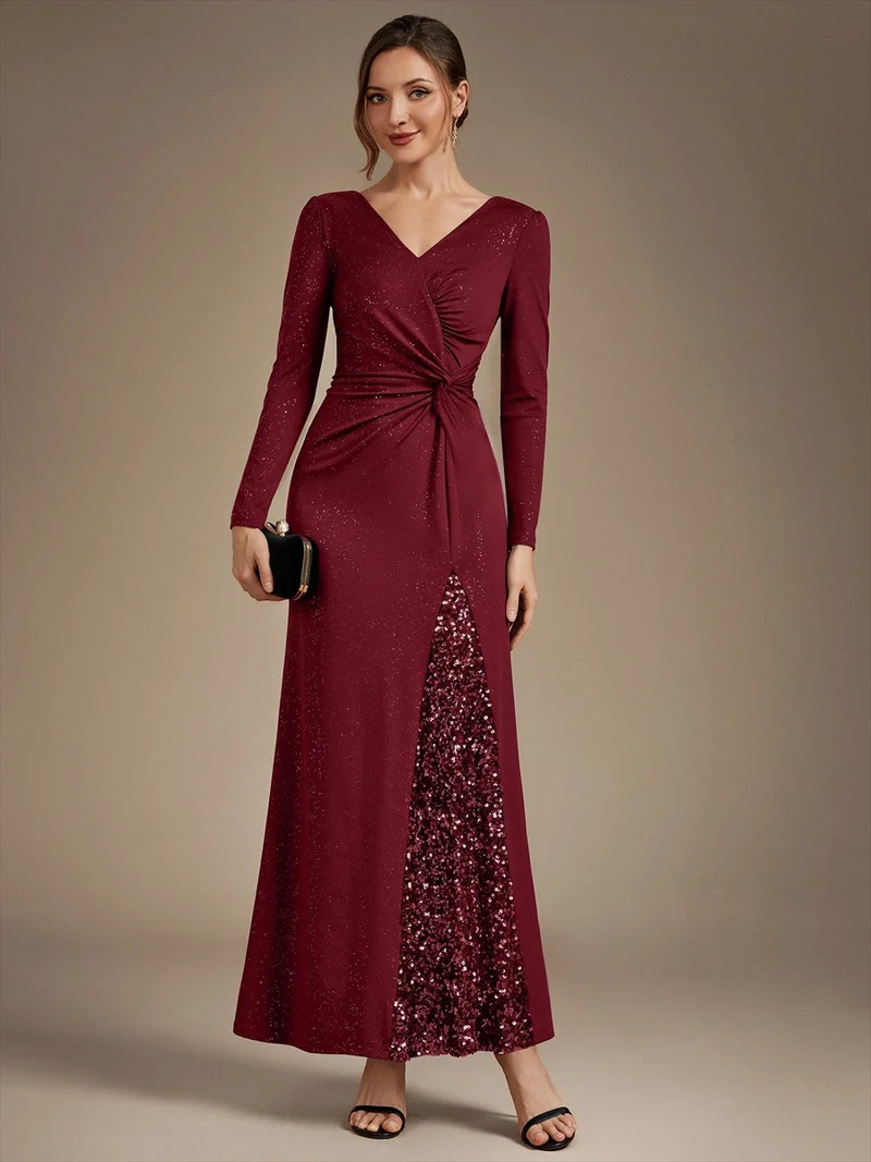 Robe longue en jersey à paillettes avec détail noué
