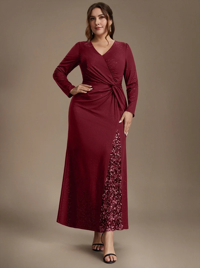 Robe longue en jersey à paillettes avec détail noué