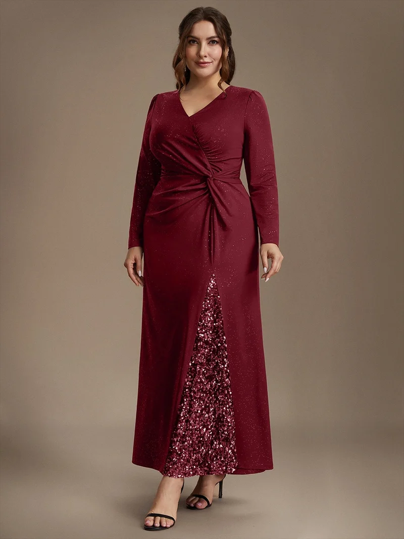 Robe longue en jersey à paillettes avec détail noué